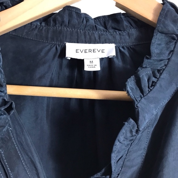 Evereve Medium Navy Thea Washed Satin Ruffle Button Down Shirt Capsule - Picture 5 of 8